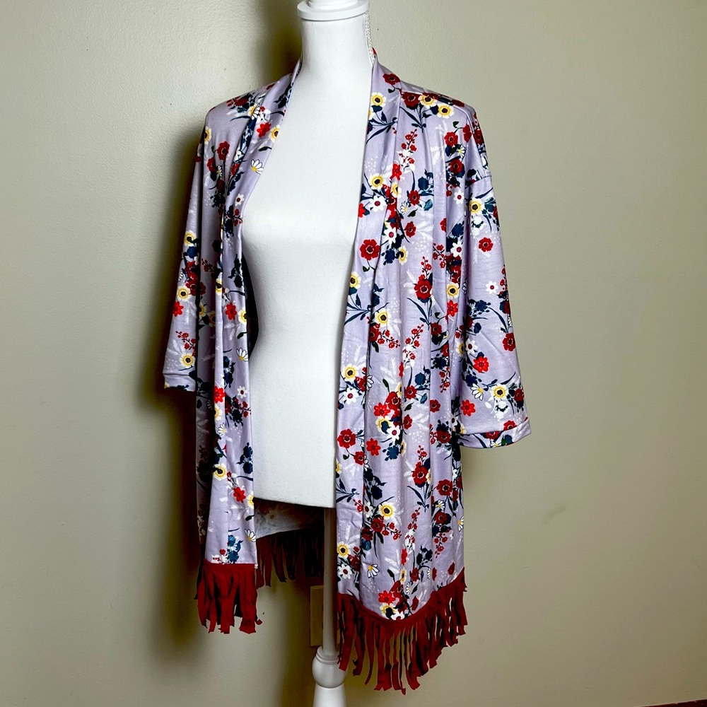 Dash of Glitter Fringe Floral Kimono - NWOT, Medium